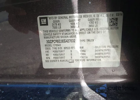 2014 Chevrolet Silverado 1500 1Lt from USA, damaged, VIN 3GCPCREC0EG427632